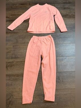 Girls Pink/coral Fleece Pajama Set Size 130 (Approx 7/8) Unicorn Cozy 2-Piece